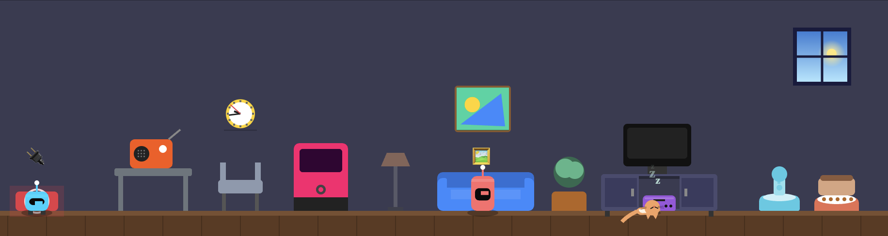 Botzhouse cozy interior with robots and furniture