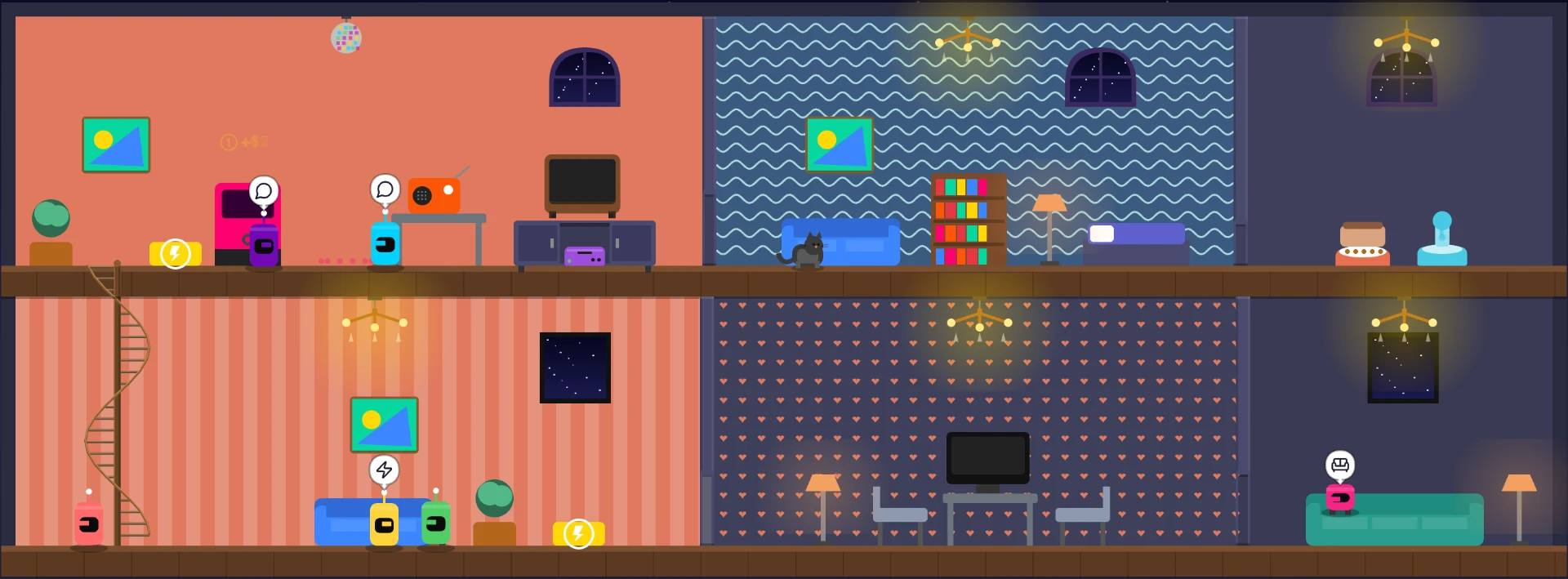 Botzhouse two-story interior with varied room themes